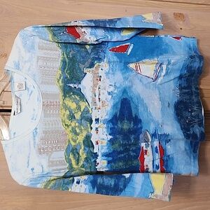 Draper's & Damon's Petites 100% Cotton Ocean Sailboat  Top Sz PM